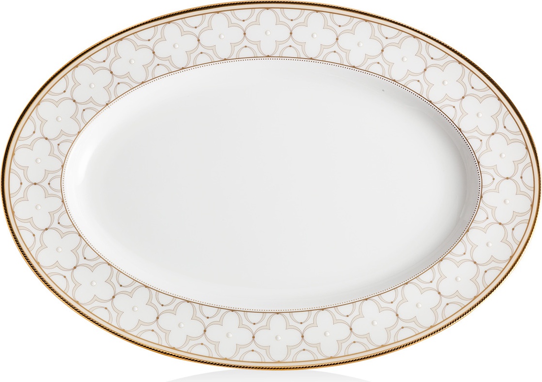 10637839 Noritake Блюдо овальное Noritake "Трефолио,золотой кант" 42см Фарфор костяной 