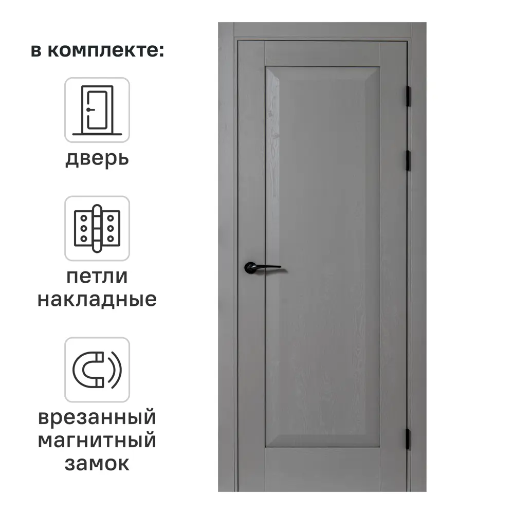 Дверь межкомнатная глухая Альпика 80x200 см полипропилен цвет графит вуд с замком и петлями 88914880 STLM-2170933 PORTIKA 