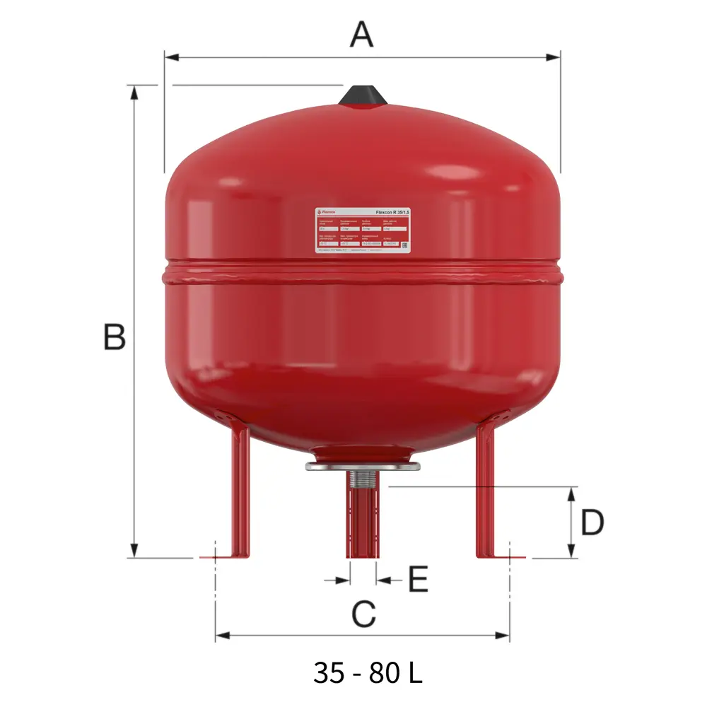 Расширительный бак для системы отопления 35 л Flamco Flexcon R 3/4" красный STLM-2193674 - Вид №1