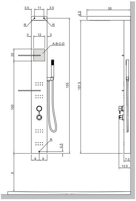 Gruppo Geromin Душевая стойка многофункциональная настенная Light sun-id-1414730 - Вид №1