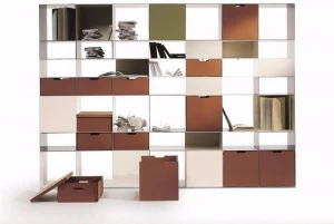 Flexform Модульный металлический книжный шкаф с кожаными ящиками Infinity