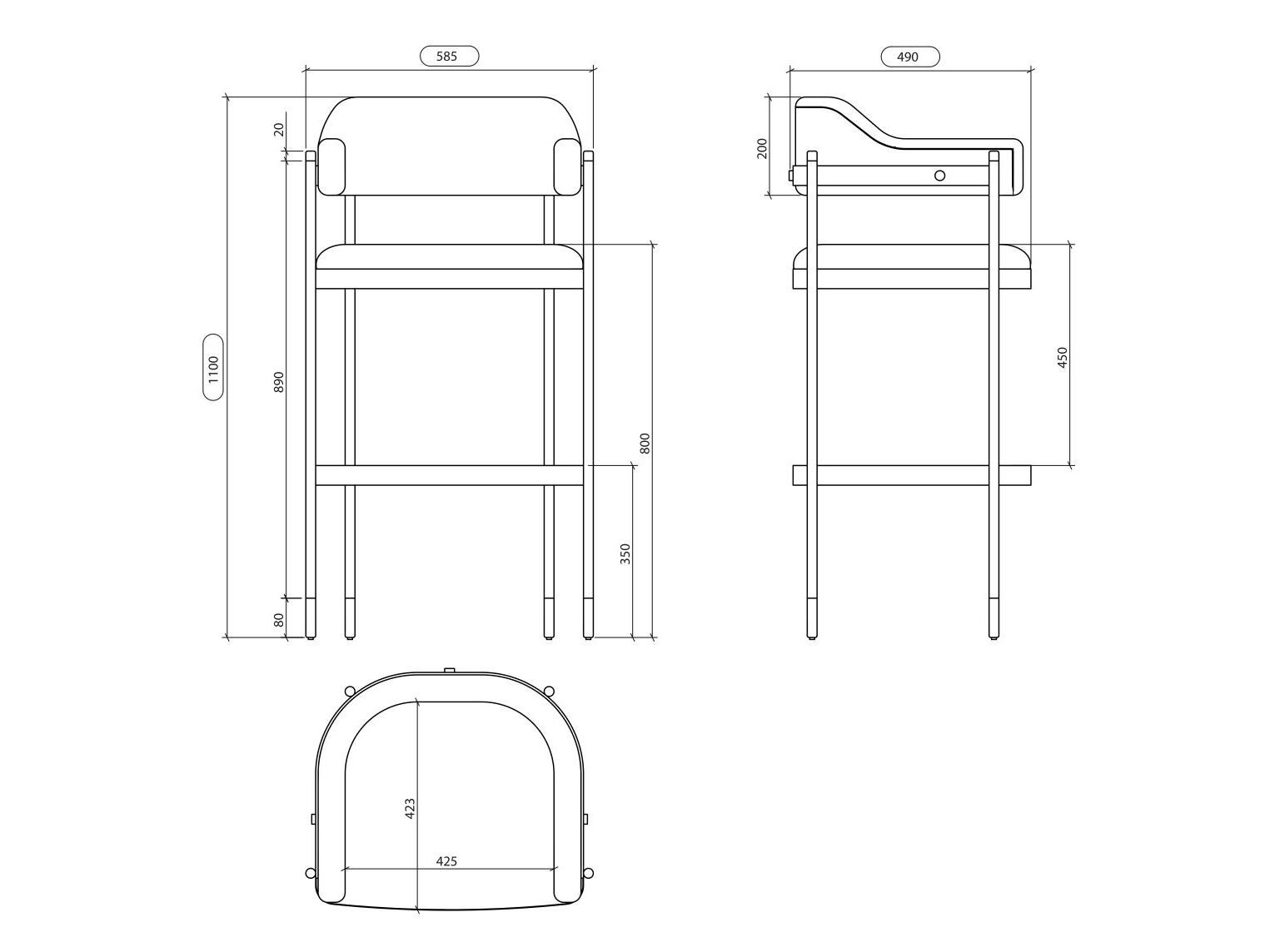 Высокий стул с мягкой тканью с подлокотниками Laskasas Essence ARCH-00009811 - Вид №2