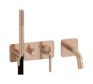 Настенный смеситель для ванной на дивертером и душевым гарнитуром. WE ARE IB oh310ss Brushed Rose Gold Soho