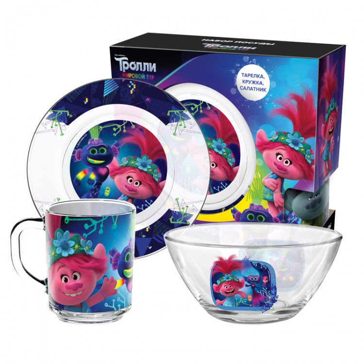286880 Посуда стеклянная Набор «Тролли 2» 3пр. "Техно" 9.5 х 21 х 21 см Santreyd 