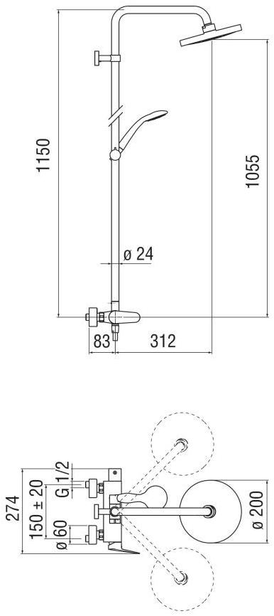Nobili Rubinetterie Настенная душевая стойка с душевой лейкой Blues Bs101130/30cr - Вид №1