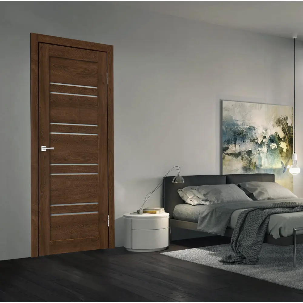 Комплект двери Лайн 1 со стеклом 60x200 см Hardflex цвет дуб тернер венге с добором 100 мм 89429272 STLM-2145782 VELLDORIS  - Вид №1