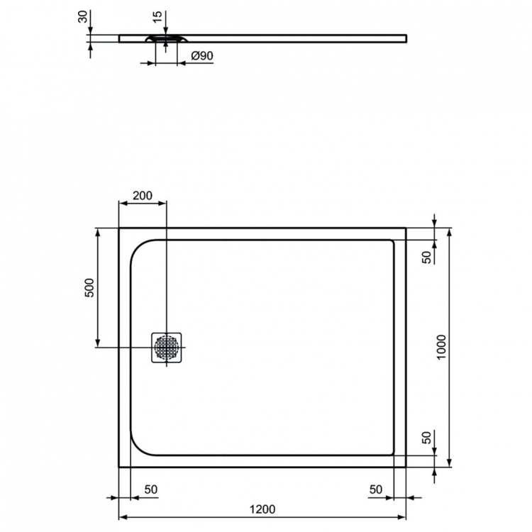 K8232FT Душевой поддон 120х100 см Ideal Standard ULTRAFLAT S  - Вид №2
