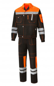 61843 Костюм "Профессионал-2" с СВП черно-оранжевый  Летняя спецодежда  размер 52-54/170-176