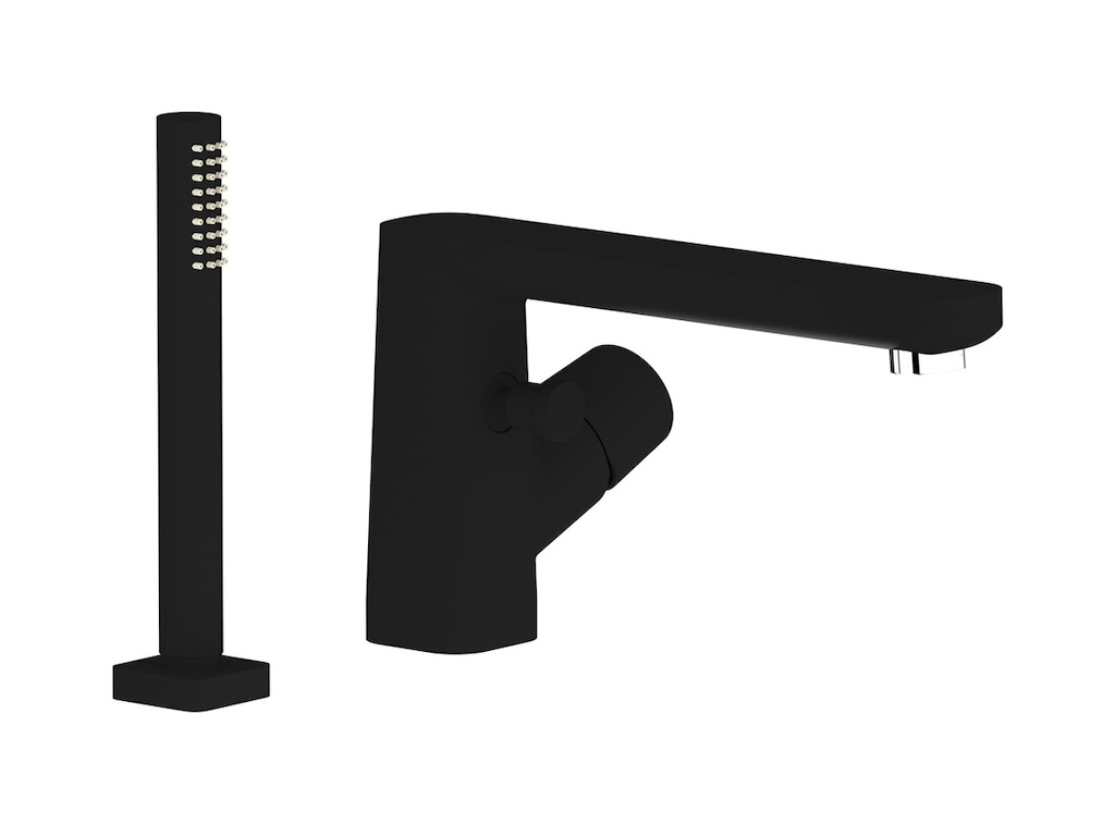 смеситель на бортик ванной на 2 отверстия с душевым гарнитуром. WE ARE IB aa314ss Matt Black TAAAC