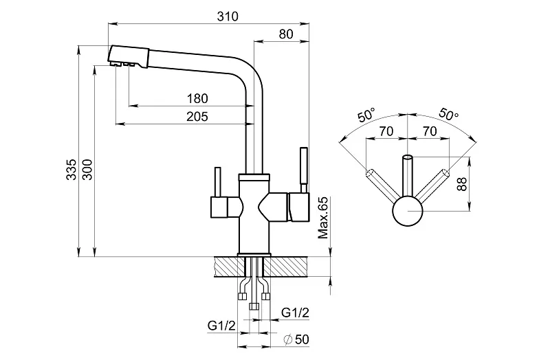 3015, XРОМ/ШВАРЦ (чёрный металлик), СМЕСИТЕЛЬ КУХОННЫЙ GRANULA 3015-ST26 - Вид №2