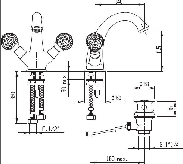 Смеситель для раковины с донным клапаном CEZARES ATLANTIS-LS1-02-Sw/M - Вид №1