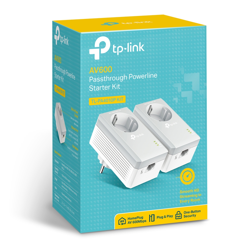 TL-PA4010PKIT Av600 powerline adapter with ac pass through starter kit, ultra compact size, 10/100mbps, twin pack TP-Link Santreyd  - Вид №2