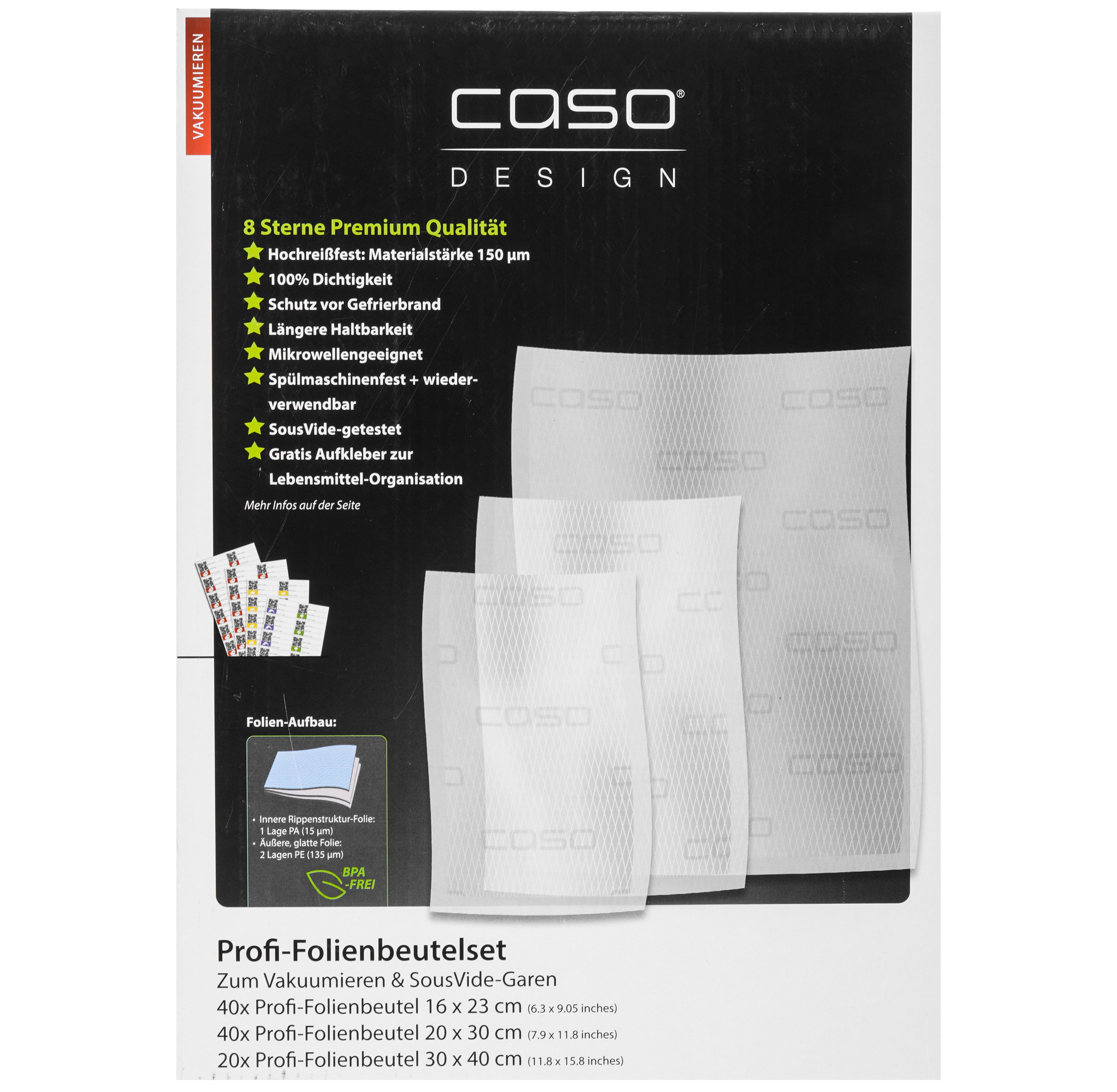 9297249 Пакеты для вакуумного упаковщика CASO 7 Sterne 16*23-40 20*30-40 30*40-20 STDN-0148767