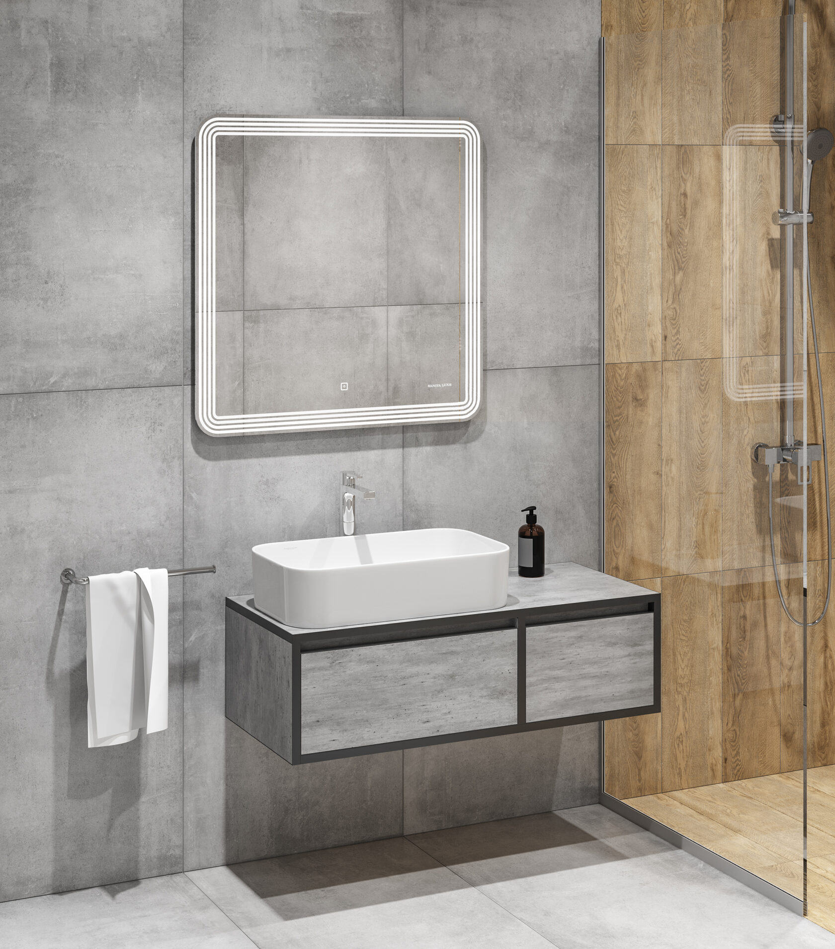 Тумба подвесная Infinity 100 - 20 бетон SANITA LUXE INFSLCW10023021W1 - Вид №2