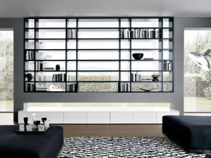 Двухсторонний секционный книжный шкаф с подставкой для телевизора