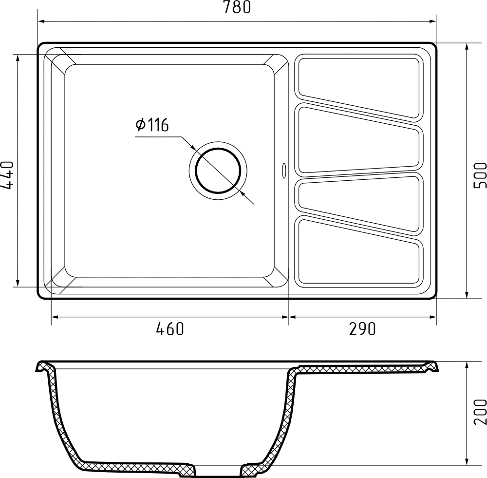 Кухонная мойка Искусственный камень VERTEX S145 GranFest V-780L-S145 - Вид №1