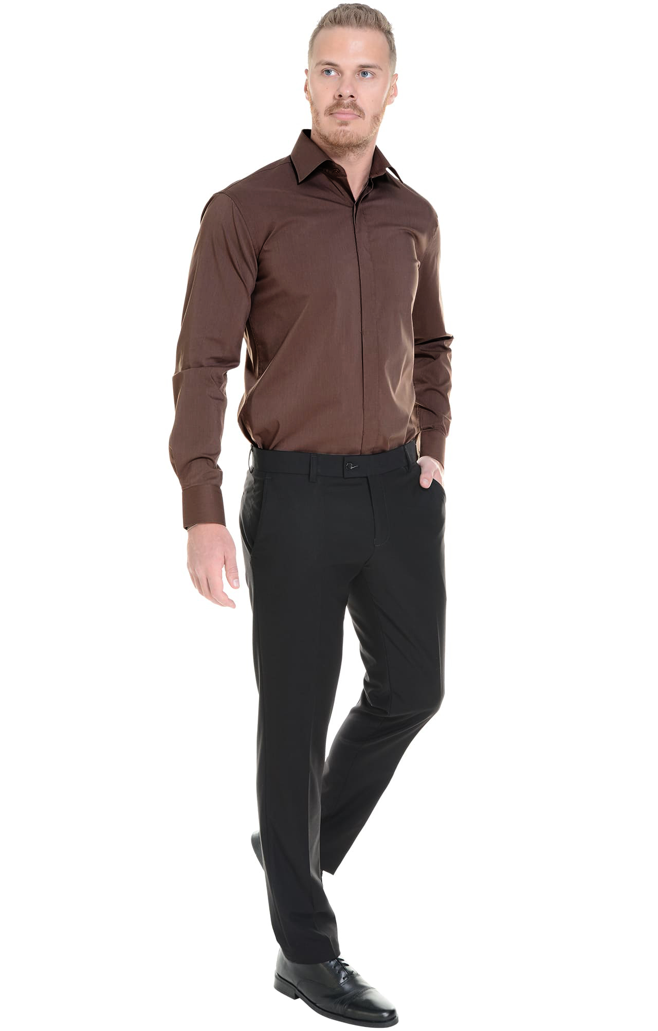 62448 Рубашка мужская  chocolate El-Risto  Корпоративная одежда  размер 39/170-176  - Вид №6