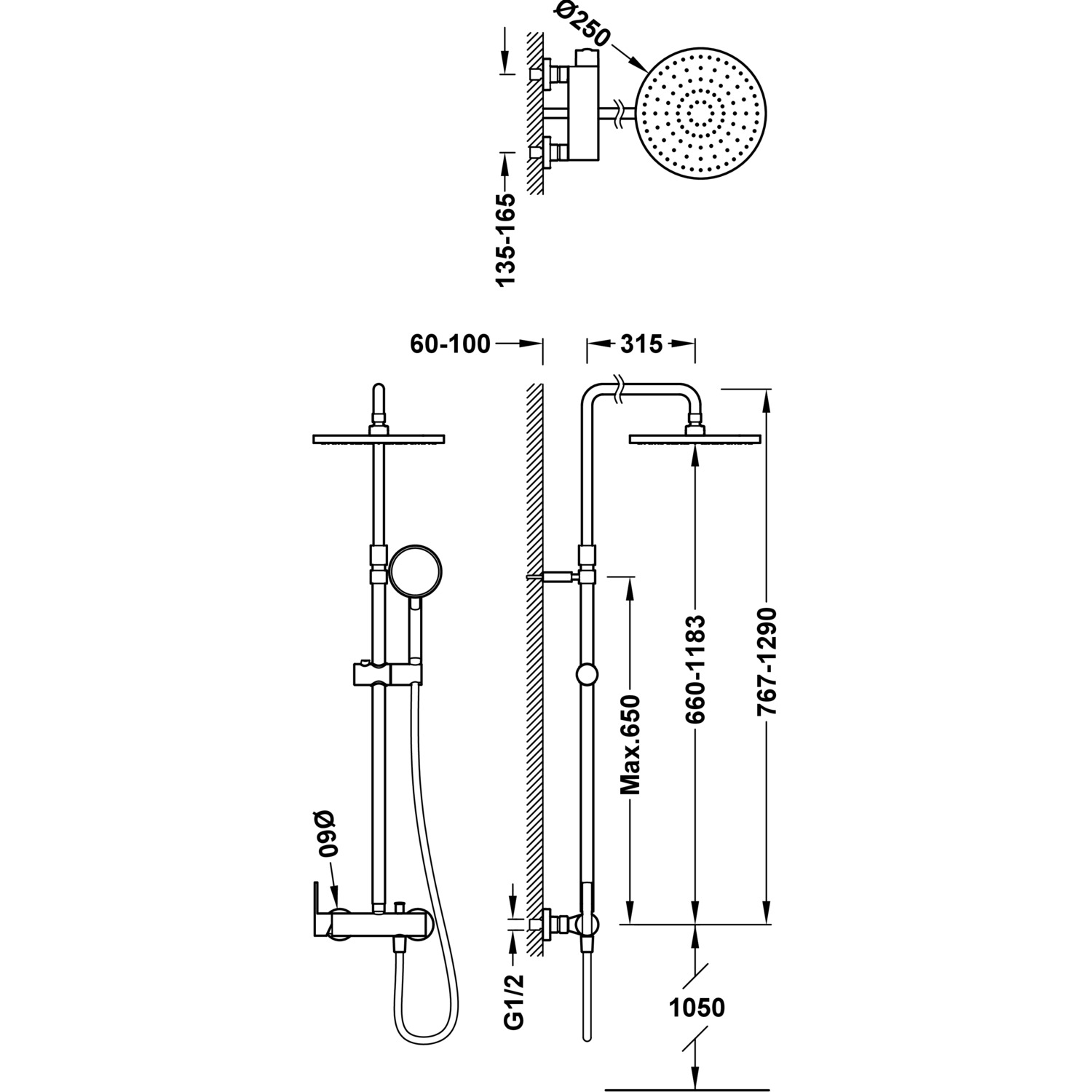 LEX-ALP 2-ходовой настенный смеситель для душа с одной ручкой в сборе-08119702 TRES - Вид №1
