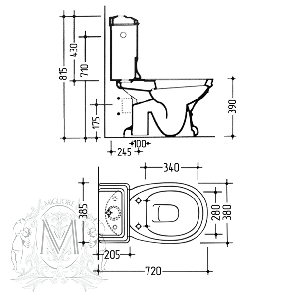 ML.GNT-25.801.BI/ML.GNT-25.848.BI/ML.MEC-29.148.BR Компакт унитаз с бачком Белый Migliore  Италия  - Вид №2