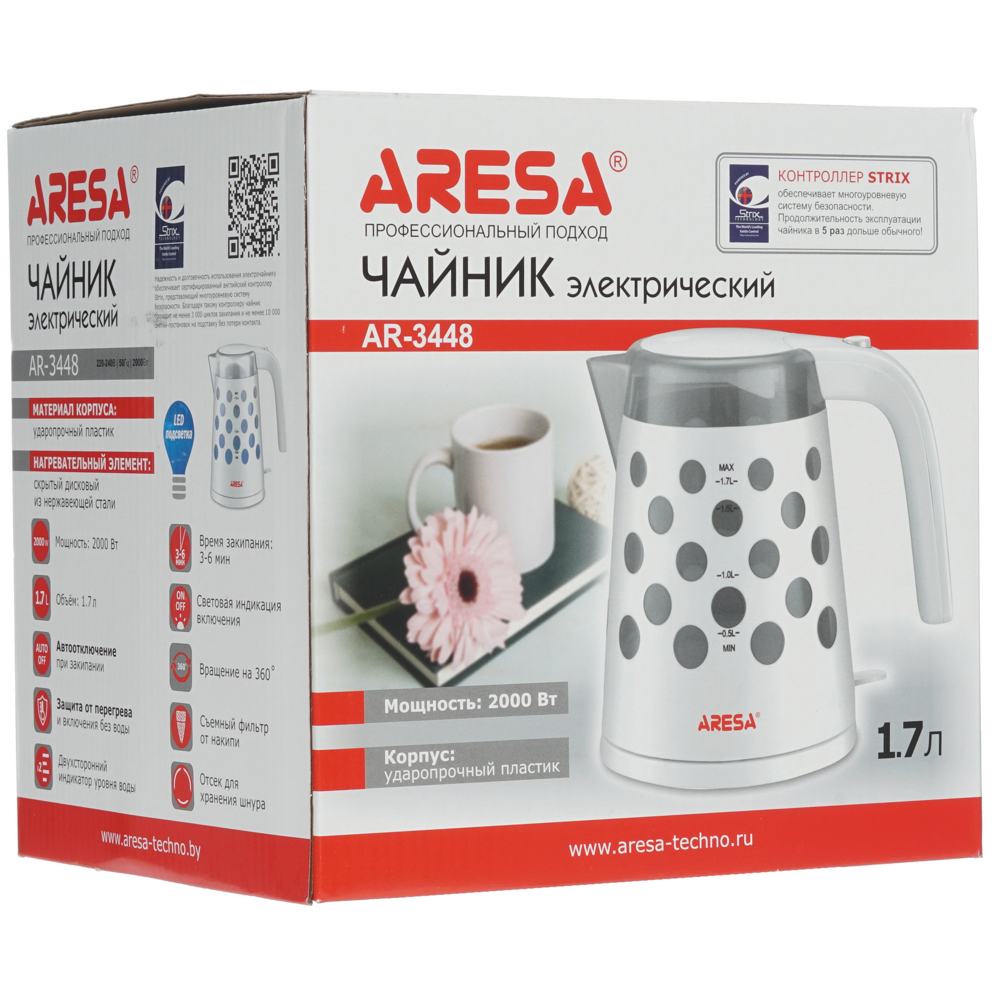 8120054 Электрочайник Aresa AR-3448 белый STDN-0034441 - Вид №5