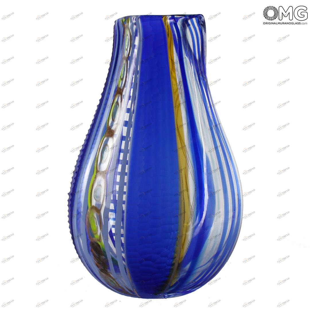 4400 ORIGINALMURANOGLASS Ваза Синяя Лагуна - Афро Челотто - муранское стекло OMG 34 см 