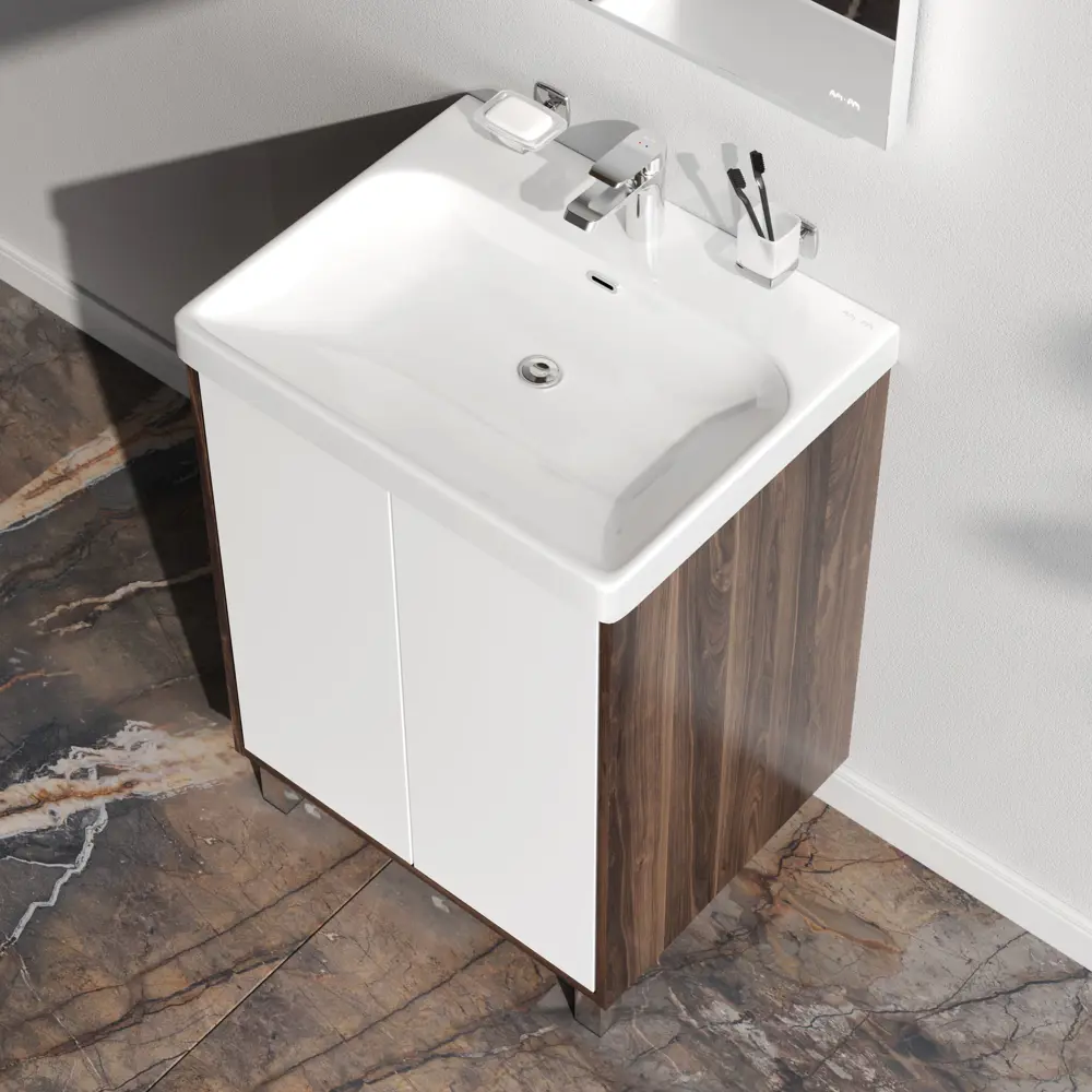 Тумба AM.PM Stern для ванной с раковиной, белый/орех 60 см 89430349 STLM-1574014 - Вид №3