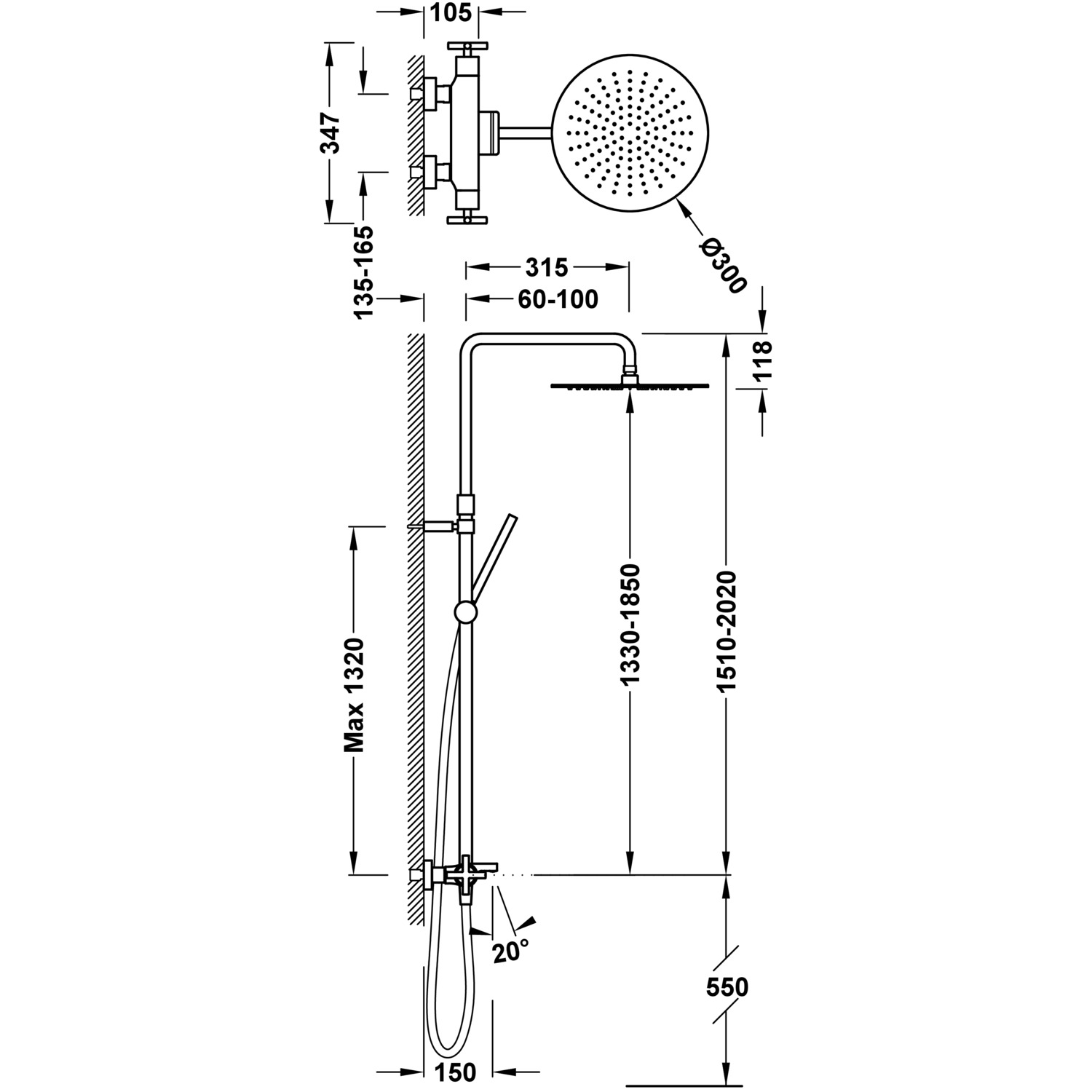 Трехходовой настенный термостатический смеситель TRESMOSTATIC для ванны и душа-06331201 TRES Thermostatic - Вид №1