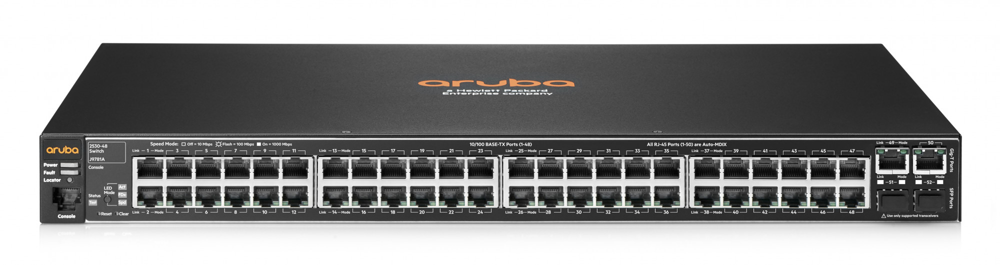 J9781A#ABB Aruba 2530 48 switch (managed, l2, 48*10/100 + 2*10/100/1000 + 2*sfp, fanless design, rackmount 19”) HP Enterprise Santreyd 