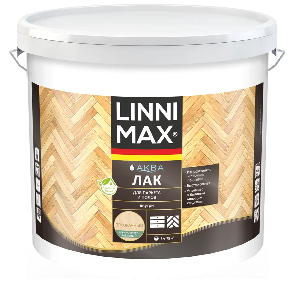 Лак для паркета и пола LINNIMAX шелково-матовый прозрачный 9 л 89349636 STLM-1479351 - Вид №1