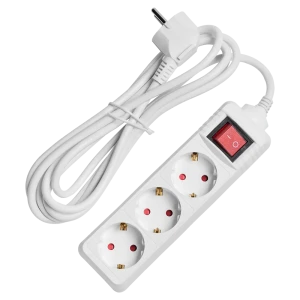 Удлинитель бытовой Skybeam 3x0.75 3 м 3 розетки с заземлением 2300 Вт с выключателем цвет белый