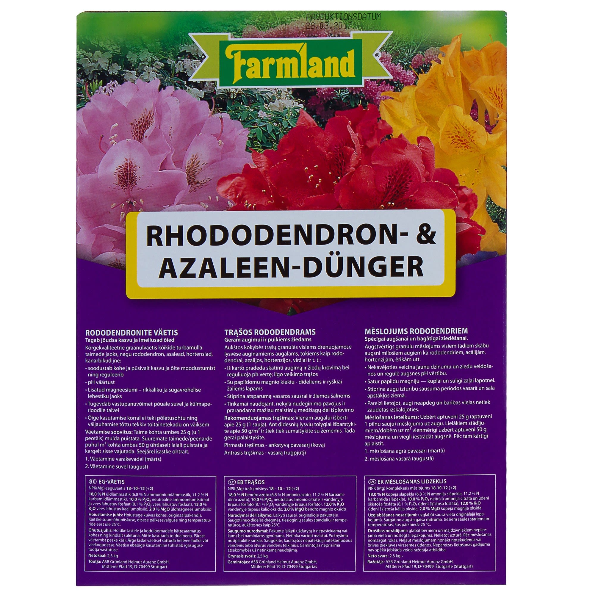 18420821 Удобрение для рододендров азалий гортензий Farmland долгодействующее 2.5 кг Santreyd  - Вид №1