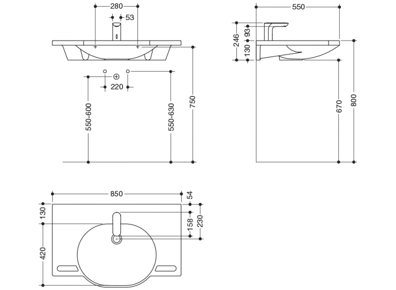950.19.018 Комплект умывальника и смесителя HEWI Waschtische  - Вид №1