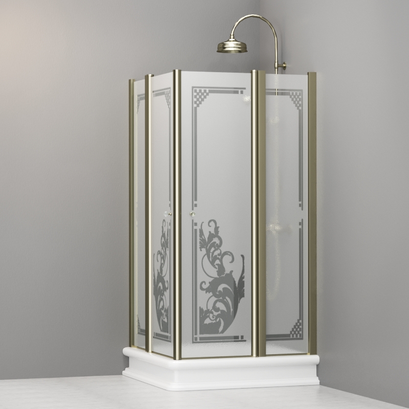 9148P1 Душевая кабинаDX/SX с двумя распашными дверьми и неподвижными элементами для душевого поддона квадрат 100x100, цвет Золотистый Kerasan RETRO Италия 