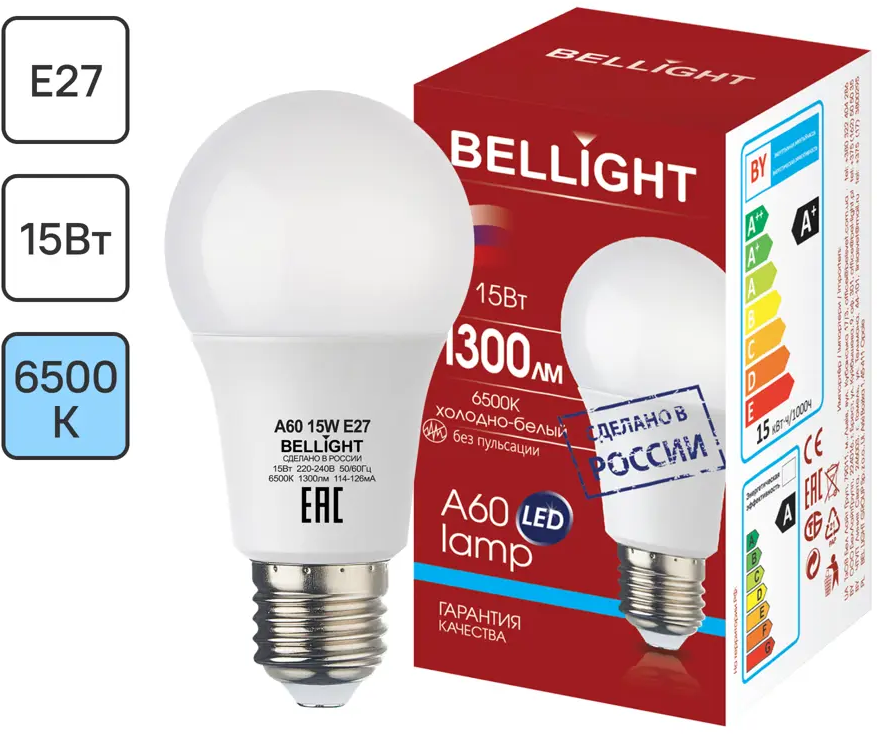 Светодиодная лампа BELLIGHT E27 15Вт холодный белый свет 85339514