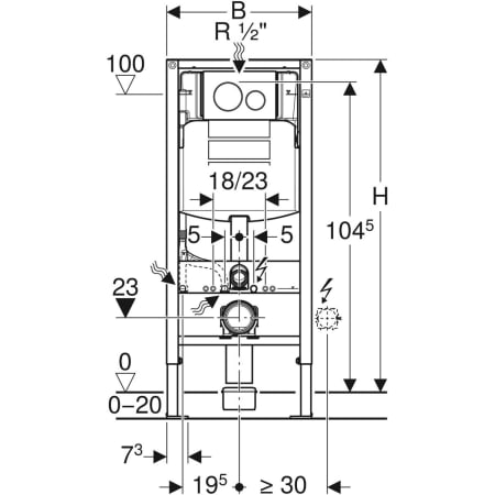 GEBERIT 111.301.KJ.5 Инсталляция Geberit Duofix для подвесного унитаза, 112 см, со смывным бачком скрытого монтажа Sigma 12 см, смывная клавиша Sigma20  - Вид №2