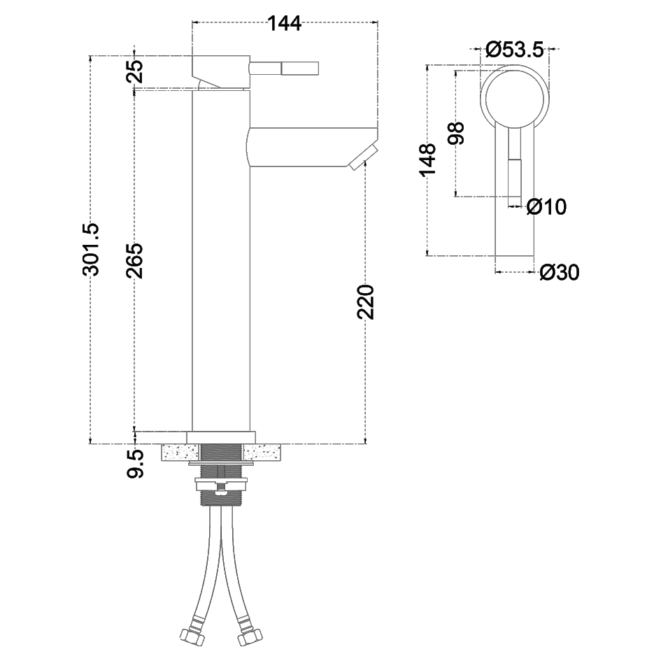 Смеситель д/ум MELANA-610102B Tondo нерж.сталь, однорычажный, черный, литой излив  - Вид №2