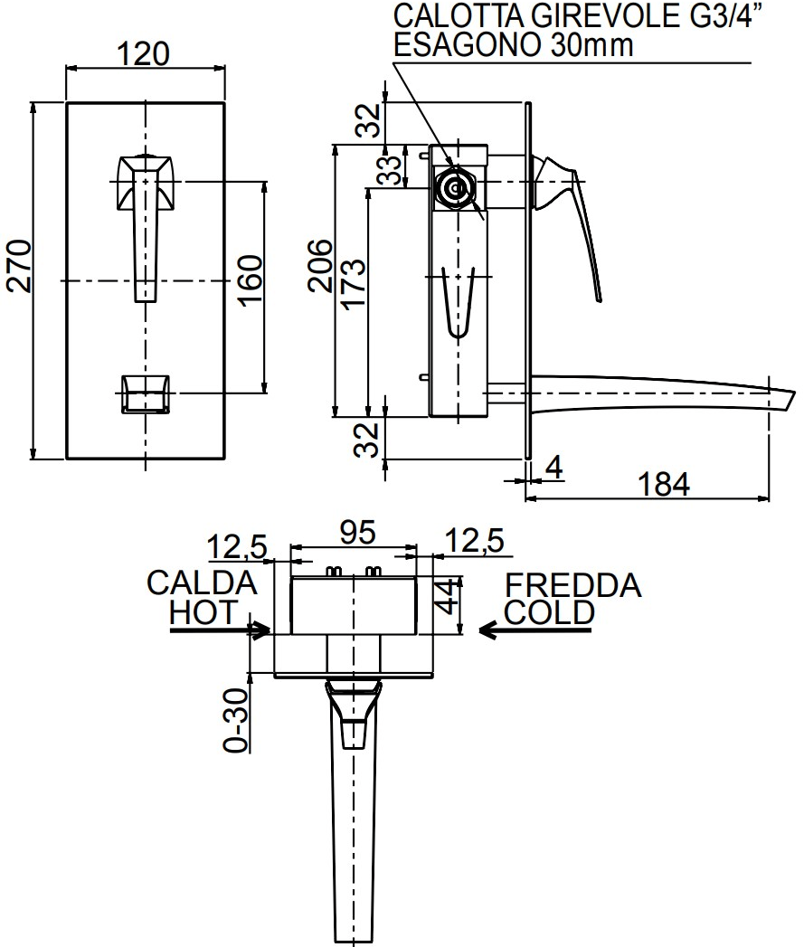 Rubinetterie Frattini Смеситель для раковины настенный Luce sun-id-1422973 - Вид №1