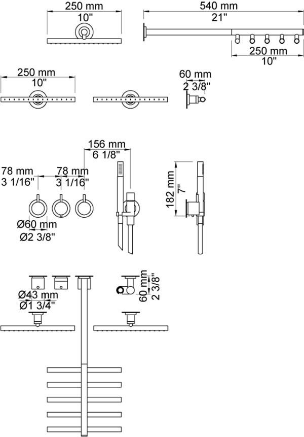 VOLA Смеситель для душа с ручным душем с верхним душем sun-id-1445412 - Вид №2