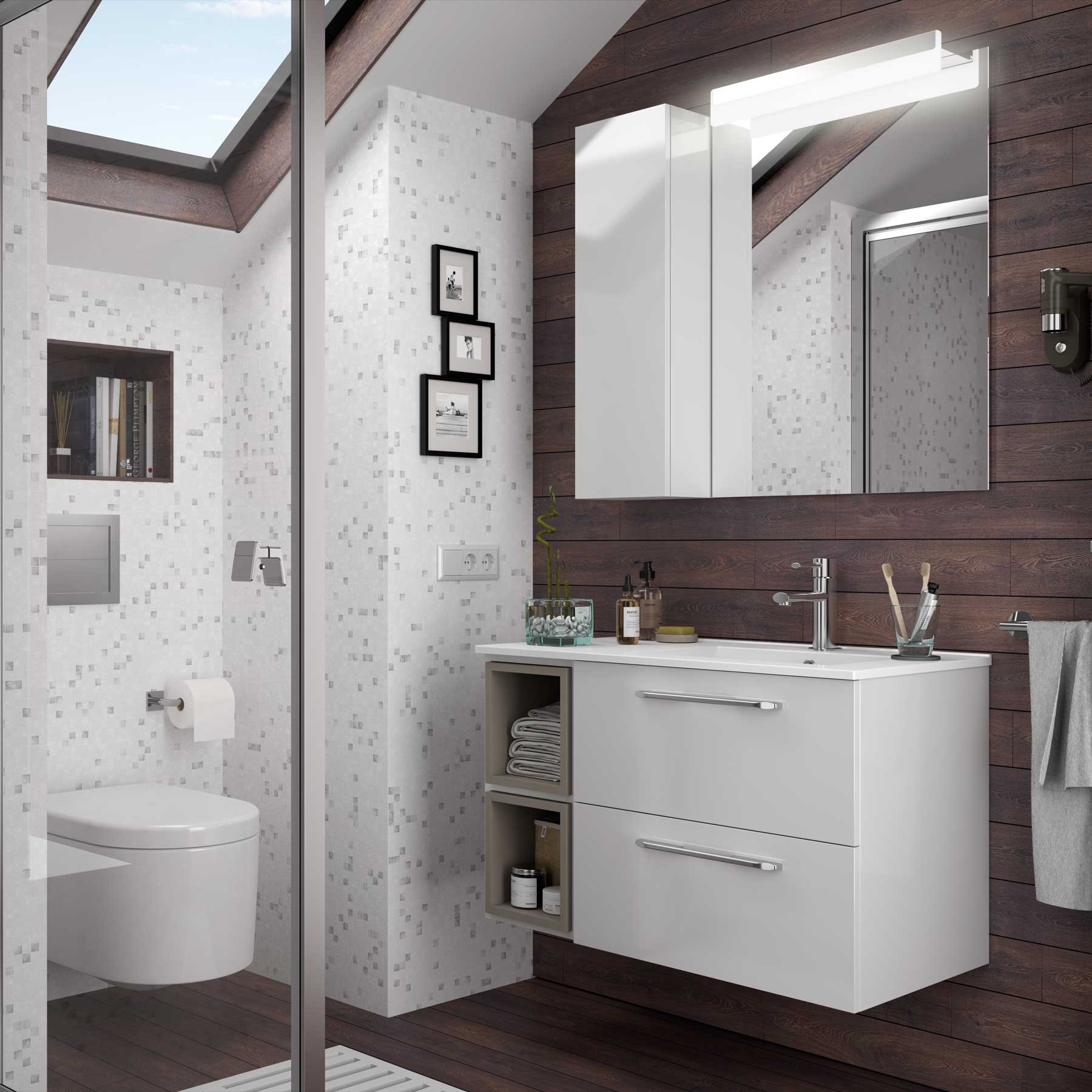 21091 SALGAR Раковина IBERIA 855 Тумба слева БЕЛЫЙ ФАРФОР 855 x 20 x 460 мм  - Вид №2