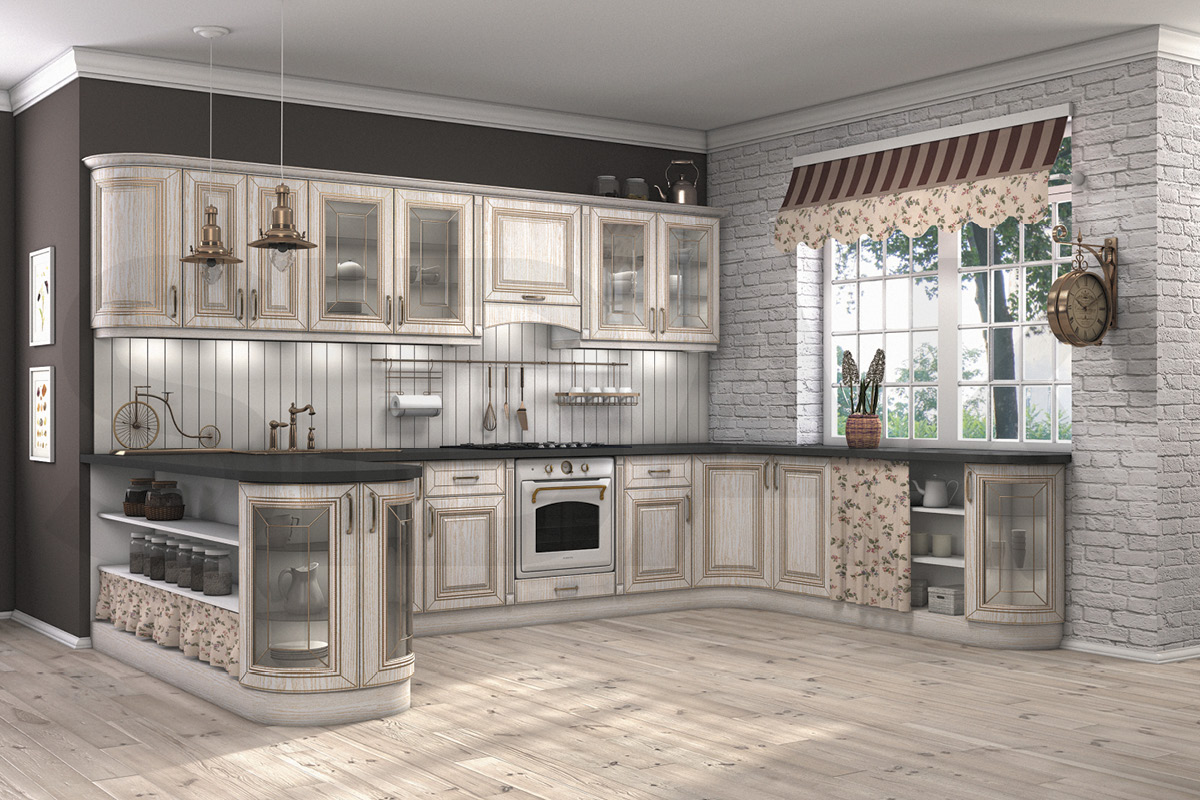 Фасады для кухни Патина Фрезеровка «Сорбонна+» Дуб шале №518 SIDAK SIST2082-228 - Вид №1