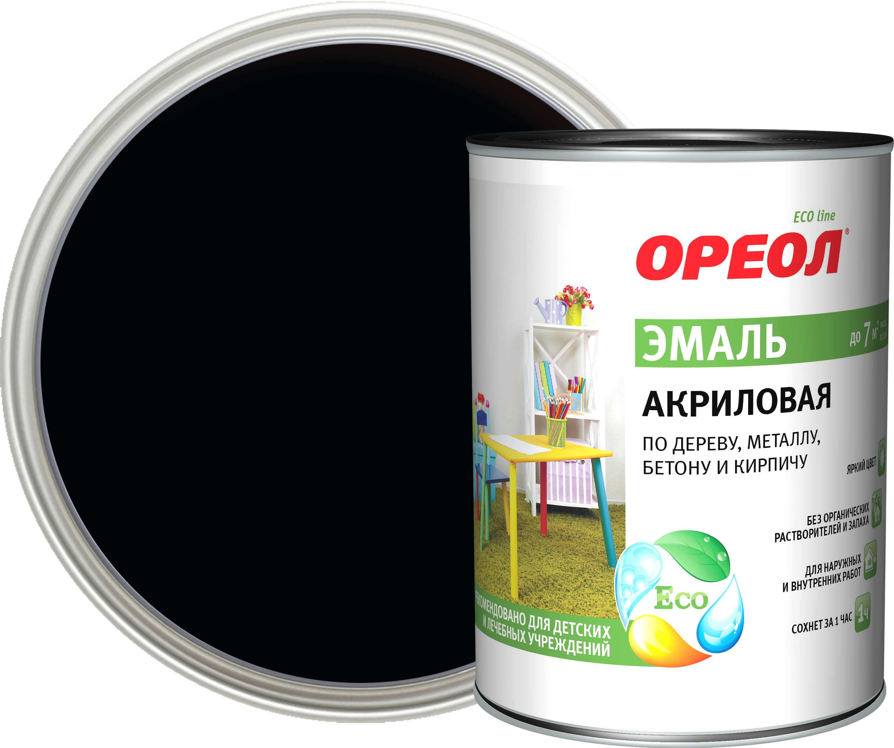 84439814 Эмаль акриловая матовая цвет чёрный 0.9 кг STLM-0050095 ОРЕОЛ