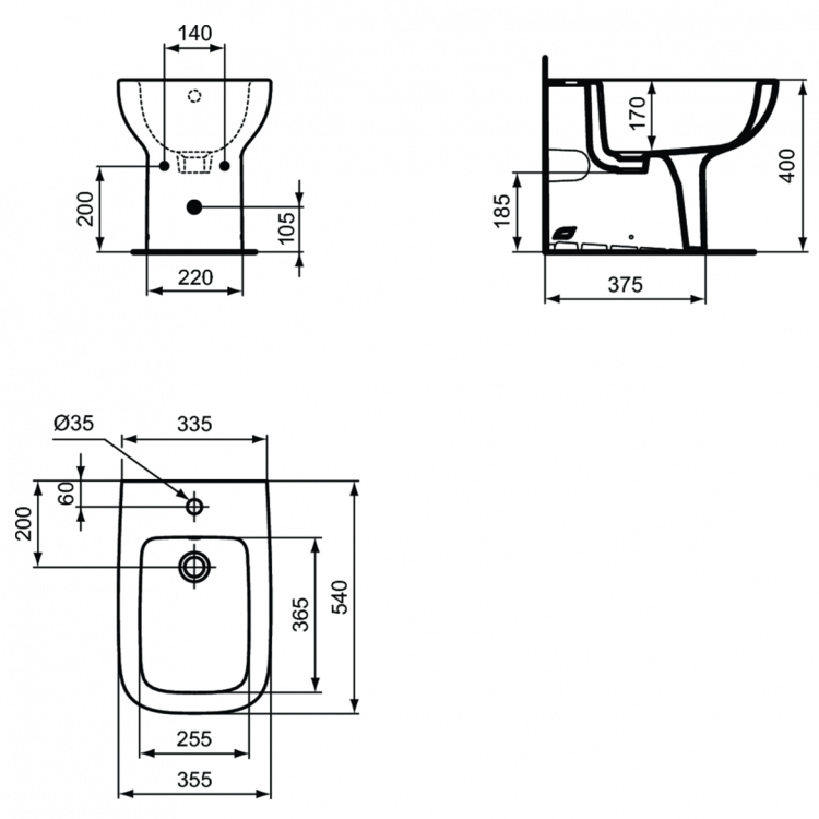 T472001 Напольное пристенное биде Ideal Standard Ideal Standard i.life A  - Вид №6