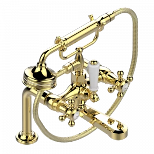 G29-13G Смеситель для ванны/душа устанавливаемый на борту на два отверстия с душем и шлангом - 150 мм между центрами Thg-paris Charleston Покрытие PVD золотистый цвет