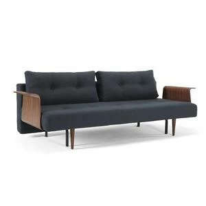 Диван Recast Plus с подлокотниками Rests из ореха, ножками из темного дерева, тёмно-синий