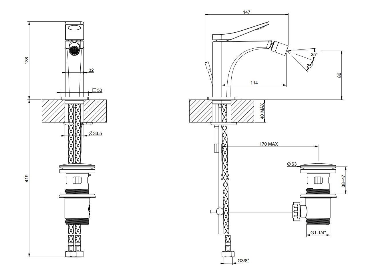 Латунный смеситель для биде без слива Gessi рельеф ARCH-00078648 - Вид №2