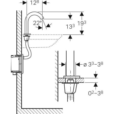 116.186.21.1 Смеситель для раковины Geberit Piave, вертикальный монтаж, питание от генератора, с функциональным блоком для скрытого монтажа Geberit  - Вид №2
