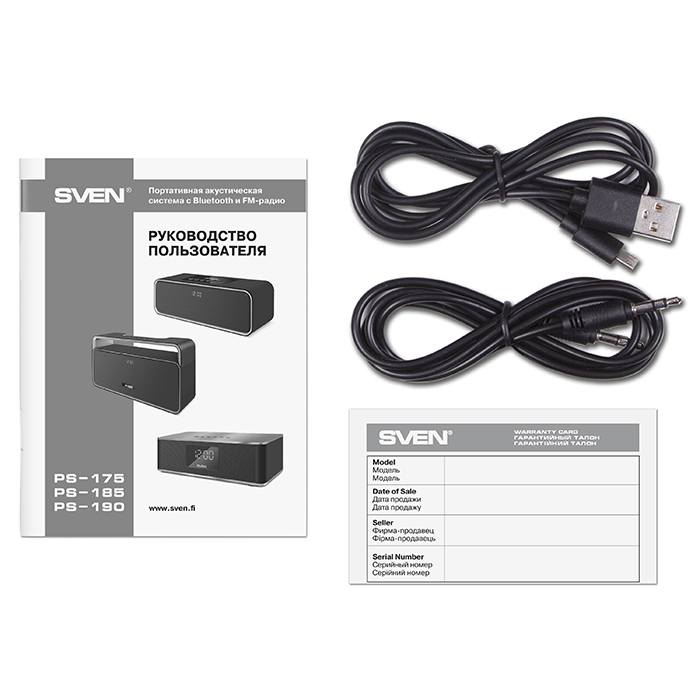 SV-015909 ps-190, черный-серебро, акустическая система 2.0, мощность 2x5 вт (rms), bluetooth, fm, usb, microsd, led-дисплей, часы, будильник, встроенный аккумулятор) Sven Santreyd  - Вид №5