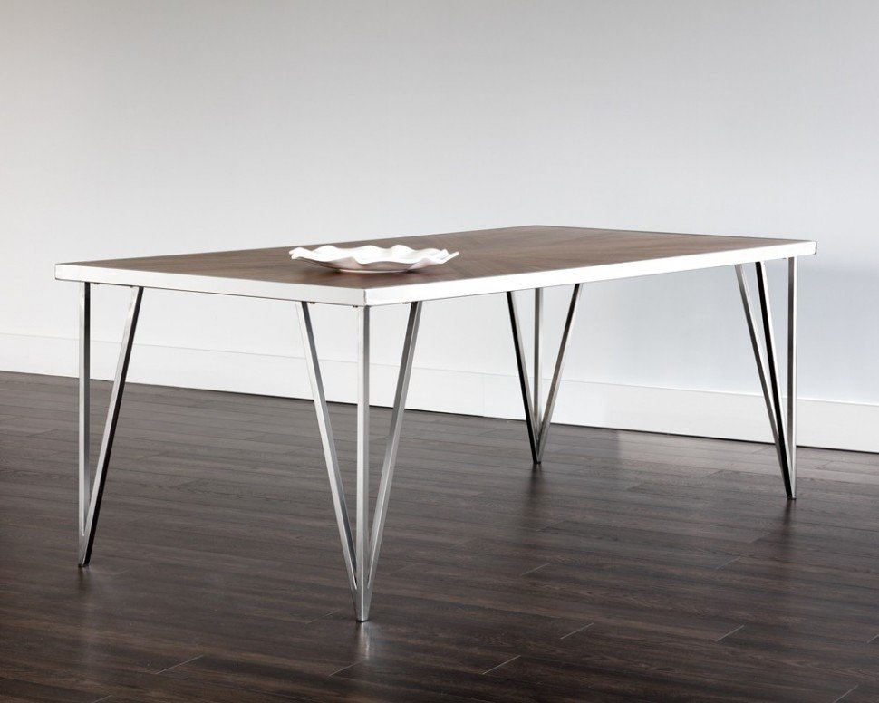 Обеденный стол прямоугольный с ножками хром и деревянным топом 120 см Effel ICON DESIGNE  178132 Коричневый  - Вид №2