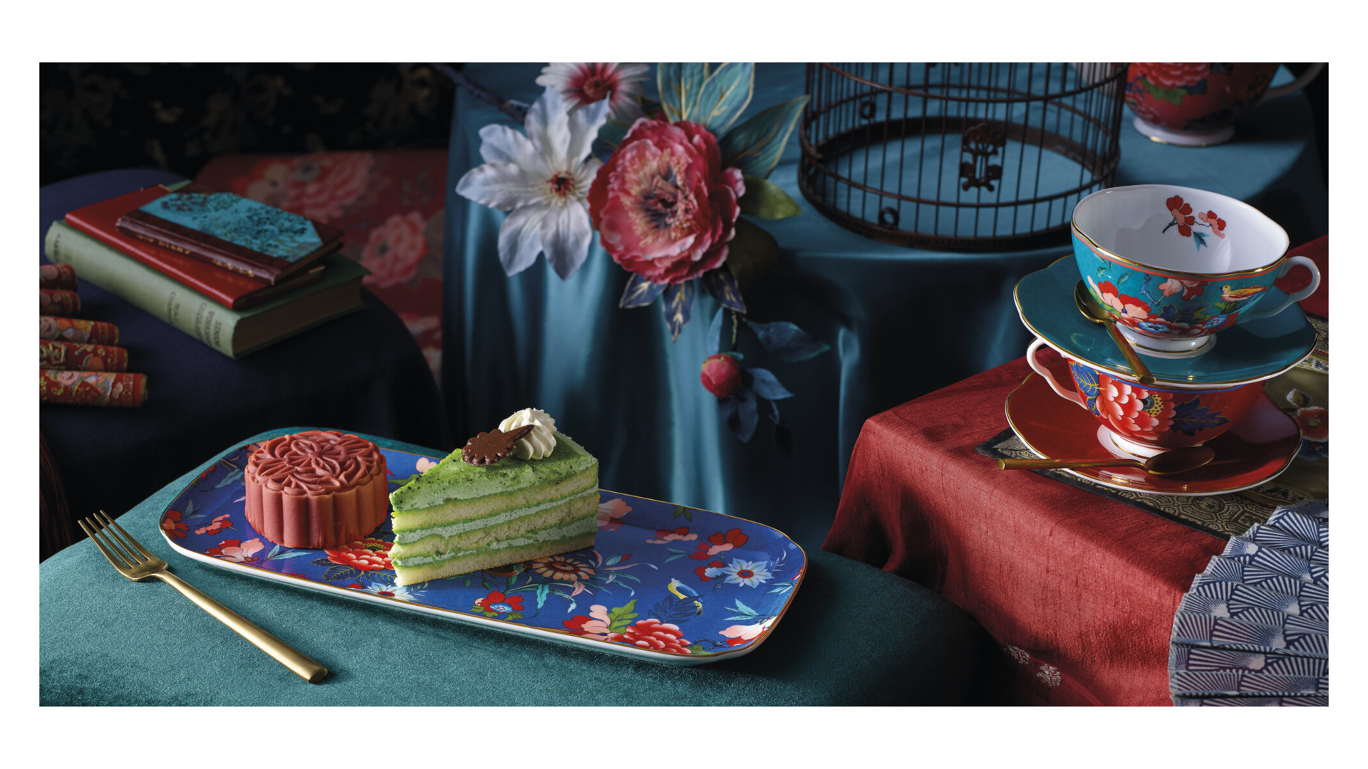 10671575 Wedgwood Чашка чайная с блюдцем Wedgwood Пионы 200мл (зеленая) Фарфор костяной  - Вид №2