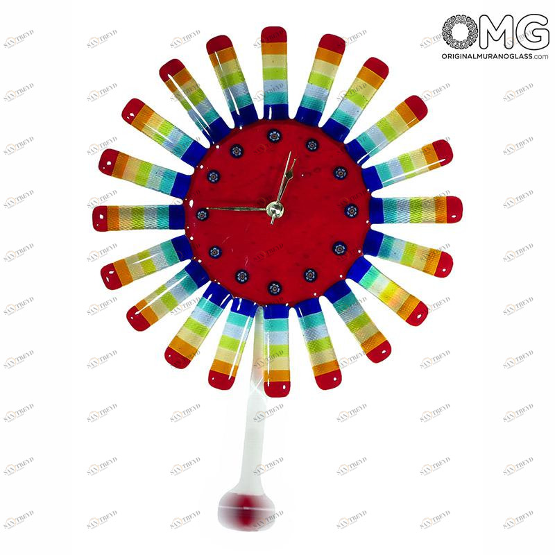 2402 ORIGINALMURANOGLASS Настенные часы с маятником Подсолнух - муранское стекло 25 см 